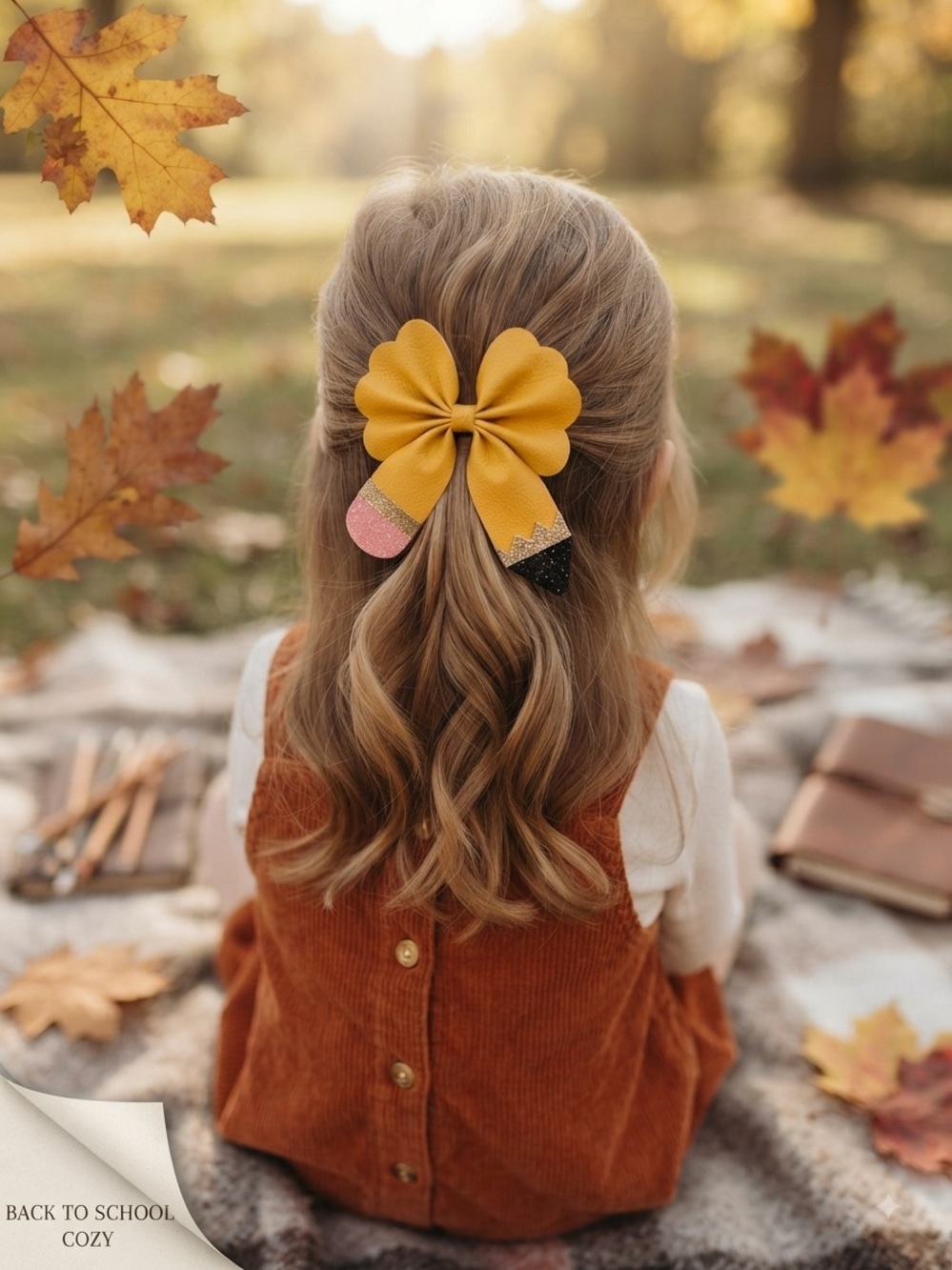 NWT Handmade kids Back to School Pencil Hair Bow Clip